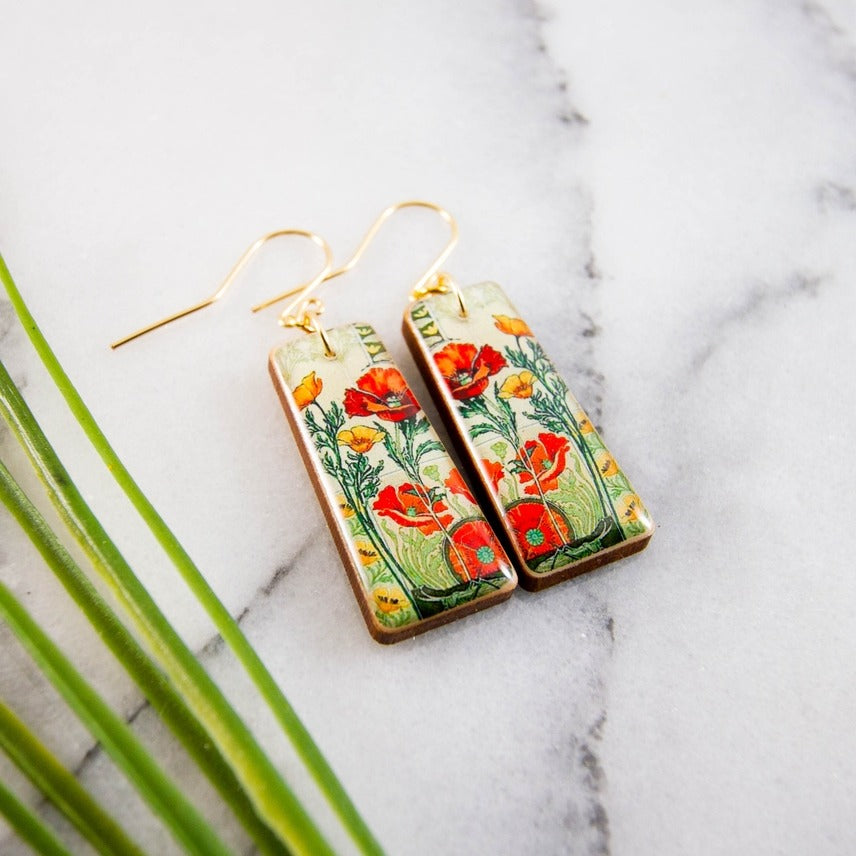 Art Nouveau Poppy Garden Earrings