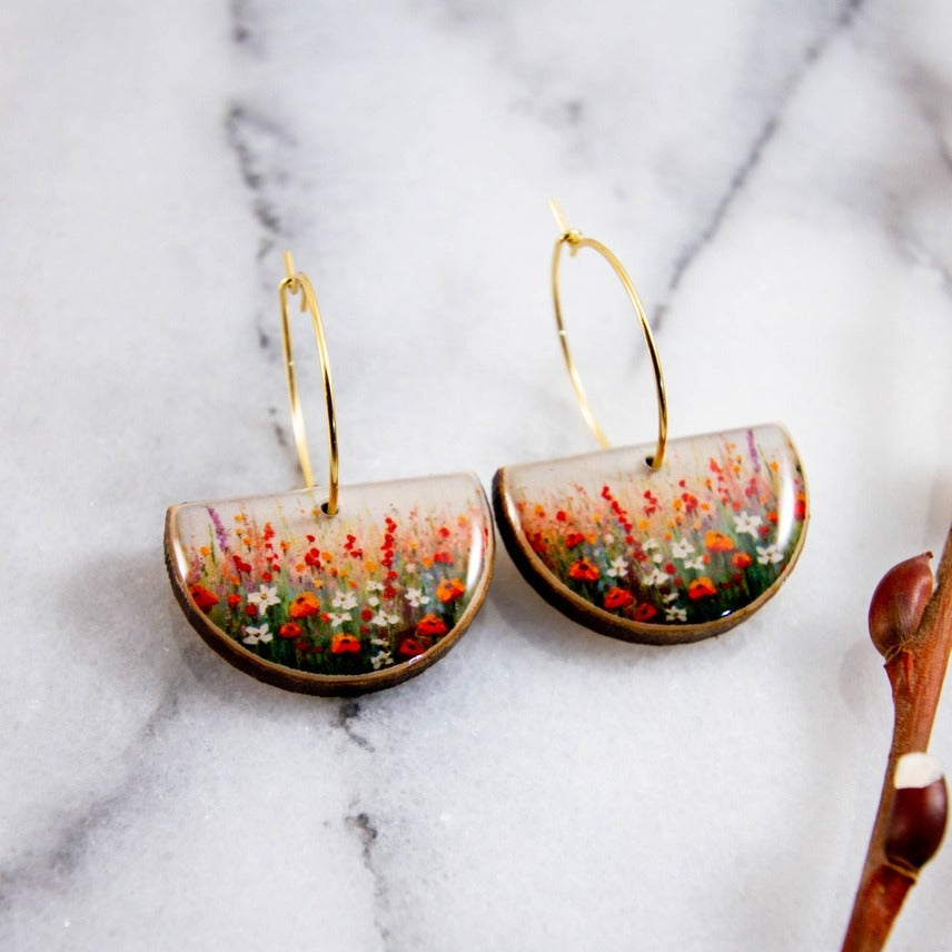 Wildflower Field Drop Hoop Earrings