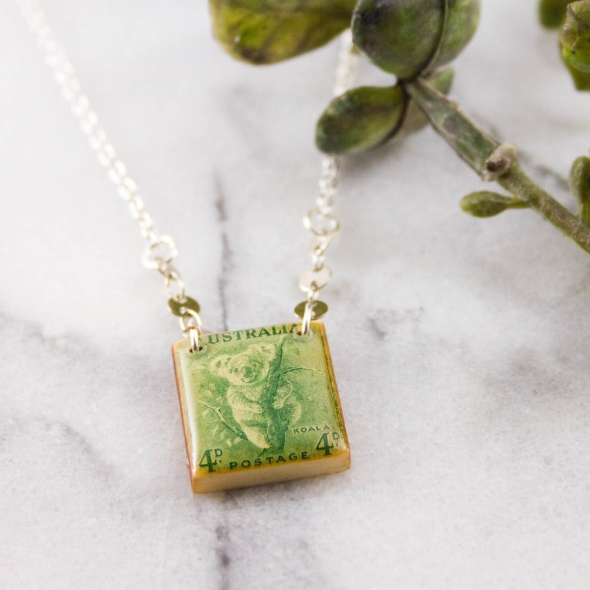 Vintage Koala Postage Stamp Necklace