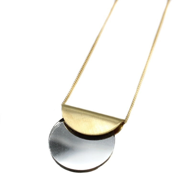 Modern Demi Mirror Necklace Brass + Gold Plate