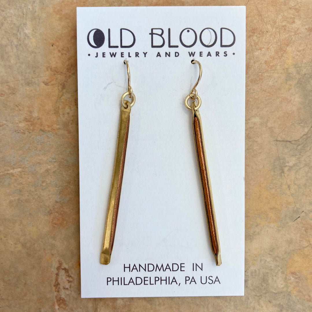 Inlay Line Earrings Brass, Gold + Copper