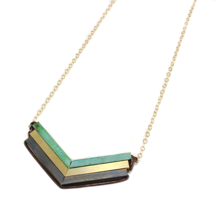 Teocalli Chevron Necklace Brass Patina