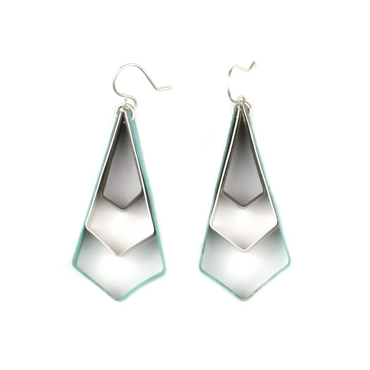 Wing Angle Cascade Earrings Silver Patina + Mixed Media Small