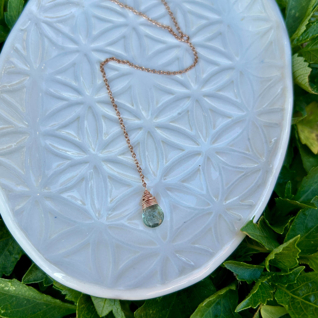 Aquamarine Necklace Lariat Rose Gold