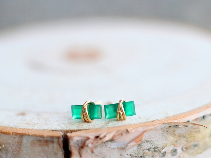 Baguette Studs Green Onyx