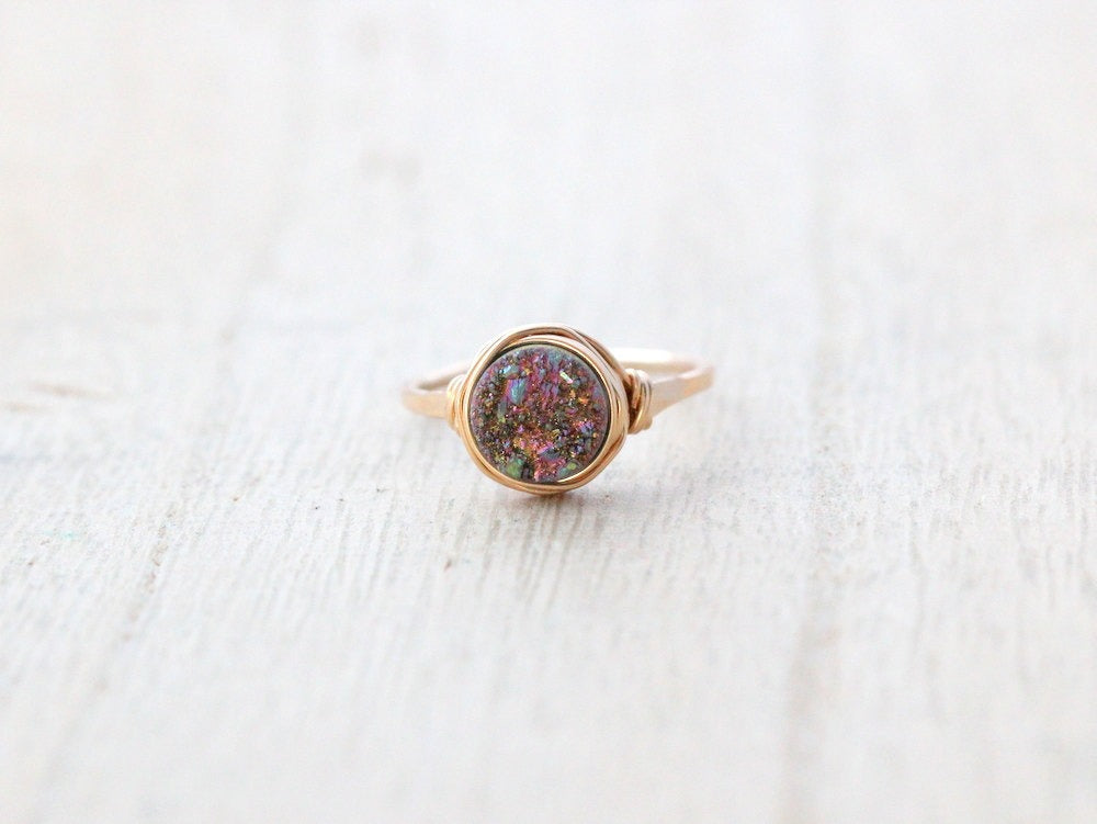 Druzy Stacking Ring Unicorn Gold Sz 7