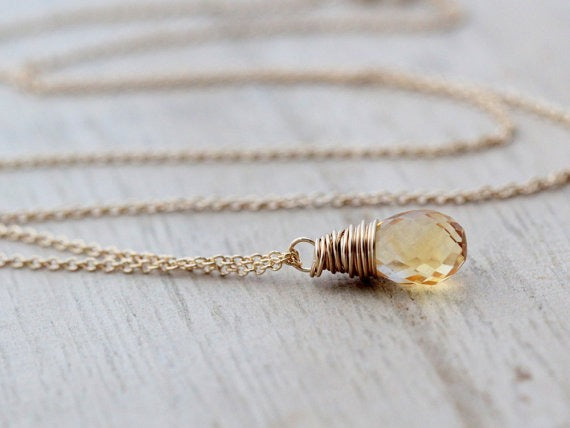 Lemondrop Necklace Citrine Rose Gold