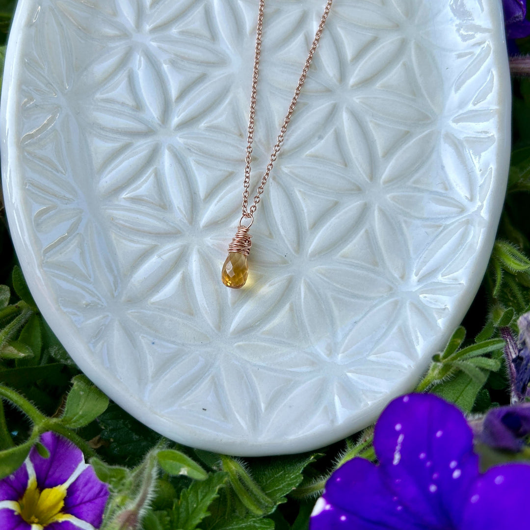 Lemondrop Necklace Citrine Rose Gold