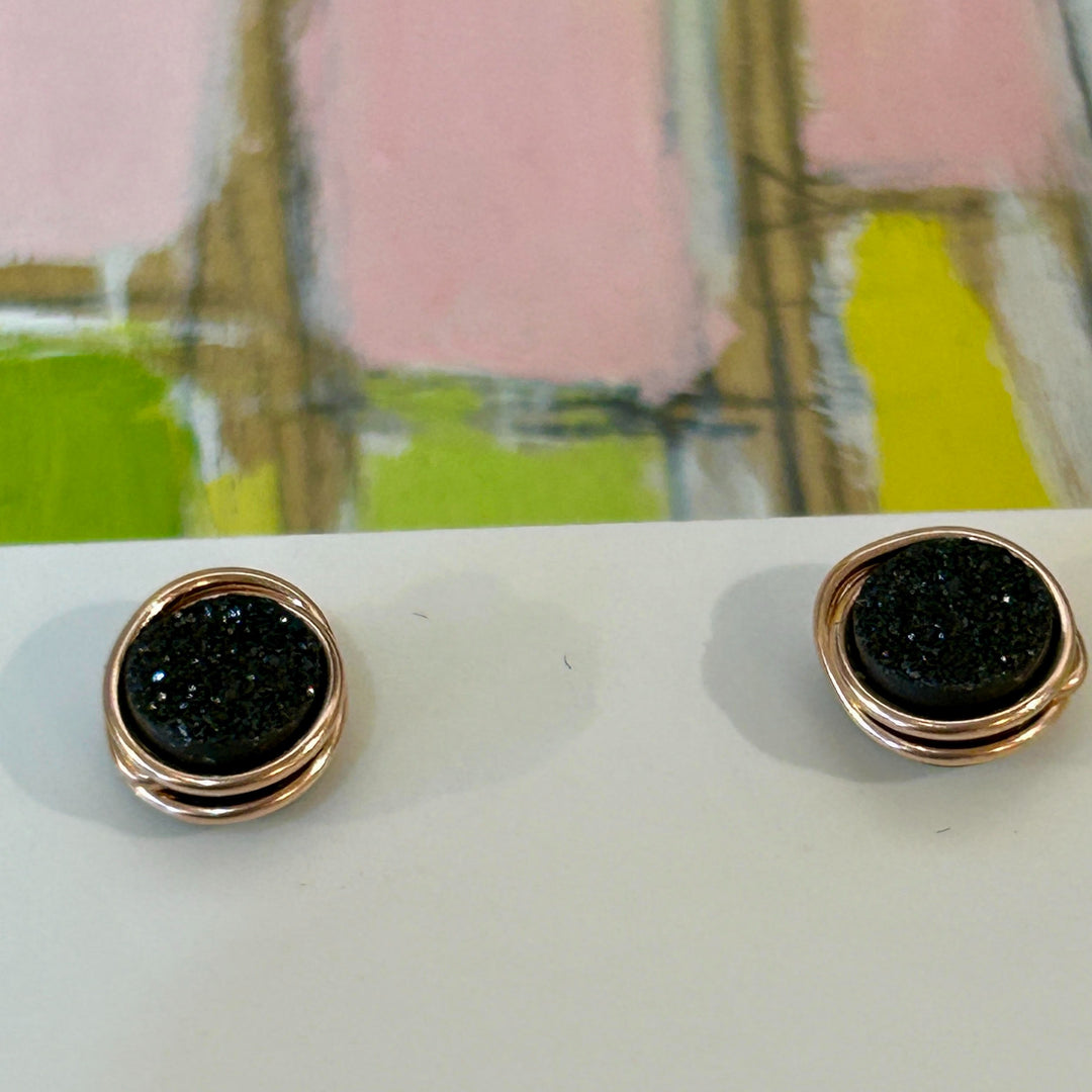 Micro Druzy Studs Eclipse Rose Gold