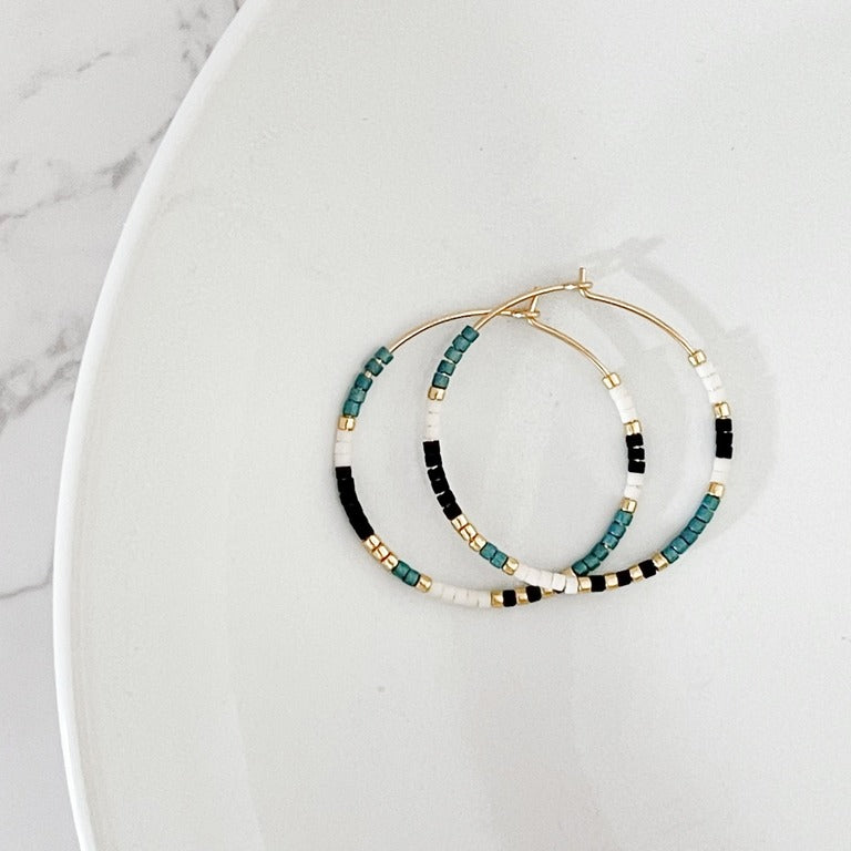 Beaded Hoop Earrings Gold Bold