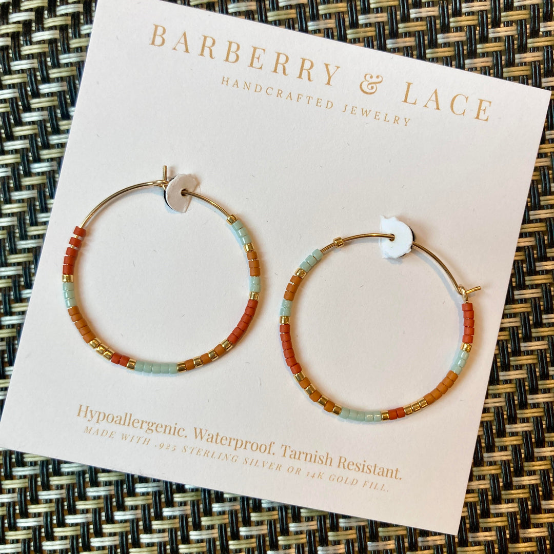 Beaded Hoop Earrings Gold Desert Sunrise