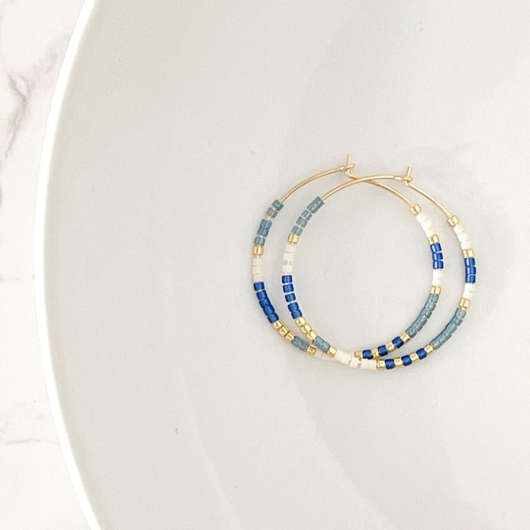 Beaded Hoop Earrings Gold Ocean