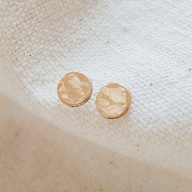 Circle Stud Earrings Gold Hammered