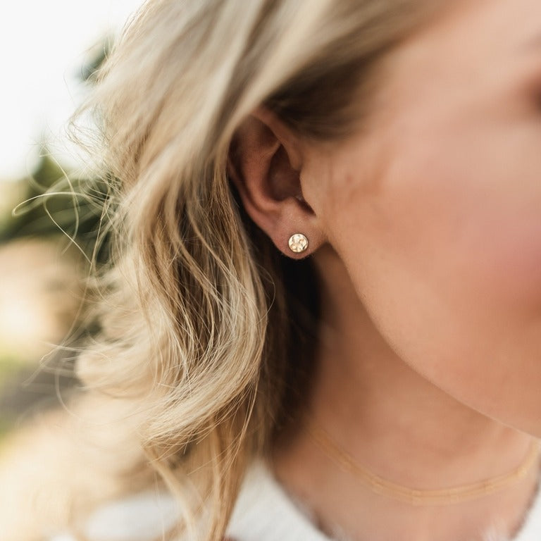 Circle Stud Earrings Silver Hammered