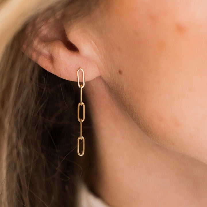 Paperclip Stud Earrings Gold