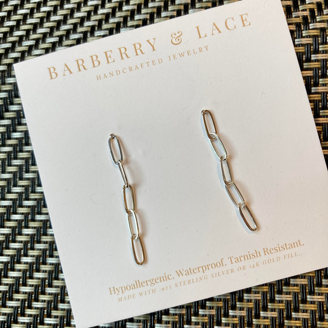 Paperclip Stud Earrings Silver