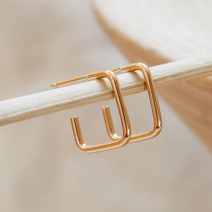 Square Hoop Stud Earrings Gold