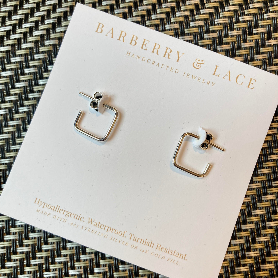 Square Hoop Stud Earrings Silver