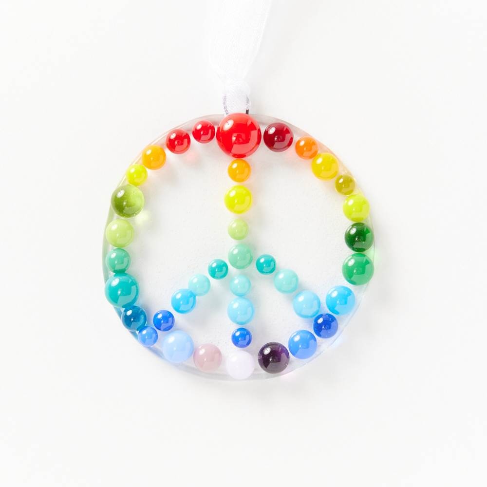 Rainbow Bauble Peace Sign Small