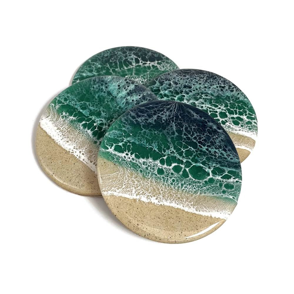 Ocean Wave Coasters Set of 4 Emerald