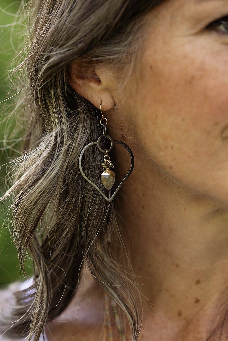 Alchemy Pyrite, Heart Hoop + Gold Rutilated Quartz Earrings