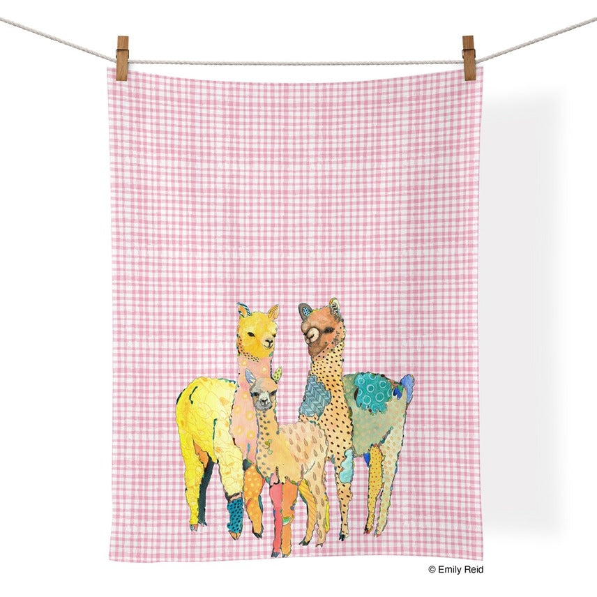 Cotton Tea Towel Llama Family