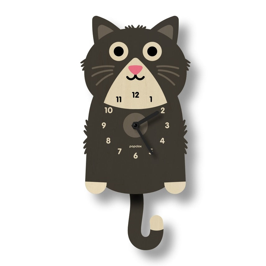 Kitten Pendulum Clock Black