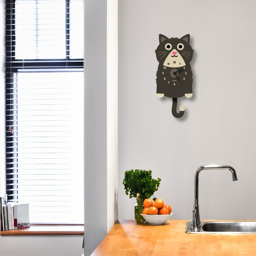 Kitten Pendulum Clock Black