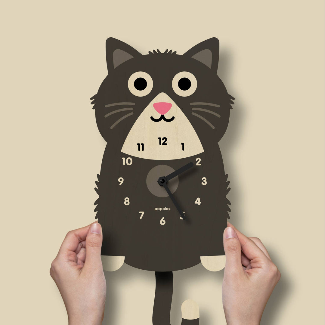 Kitten Pendulum Clock - Black