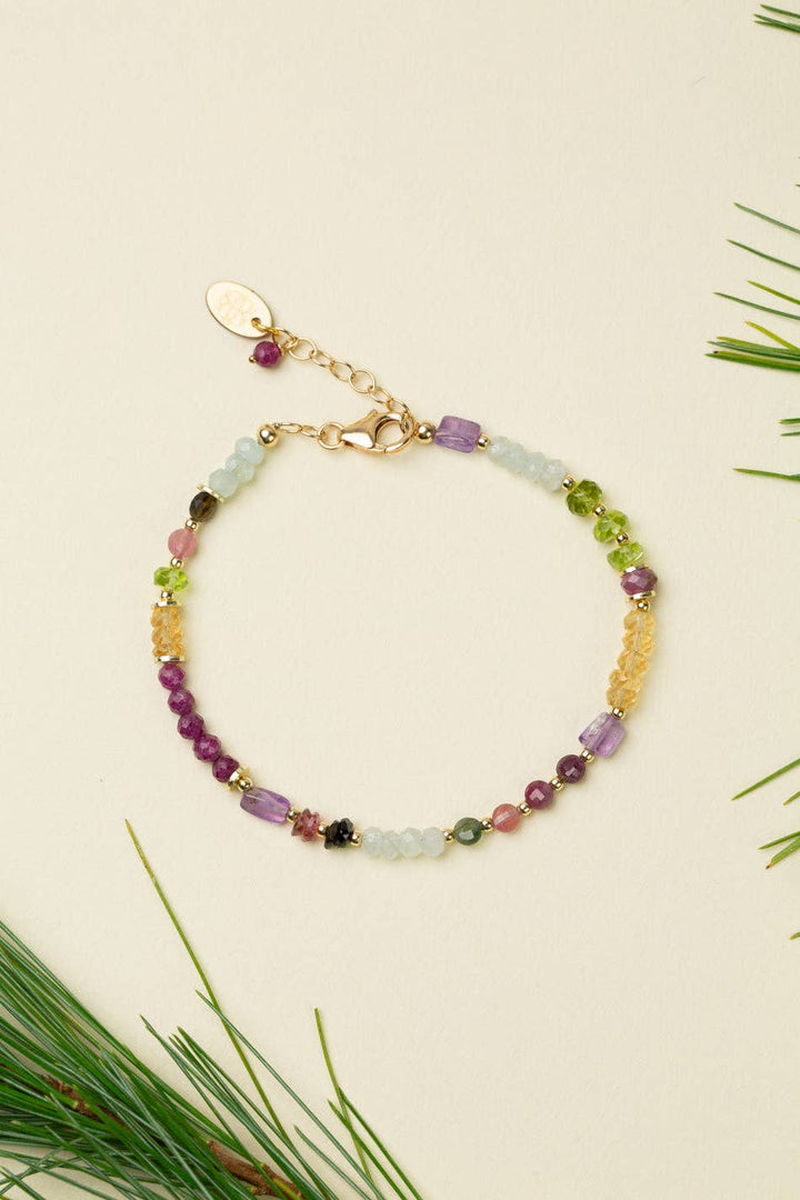 Celebrate Aquamarine, Labradorite, Ruby, Tourmaline + Amethyst Collage Bracelet