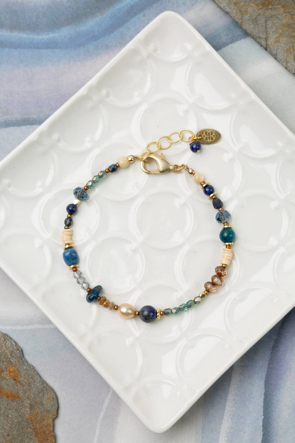 Starry Night Blue Apatite, Mother Of Pearl + Lapis Bracelet