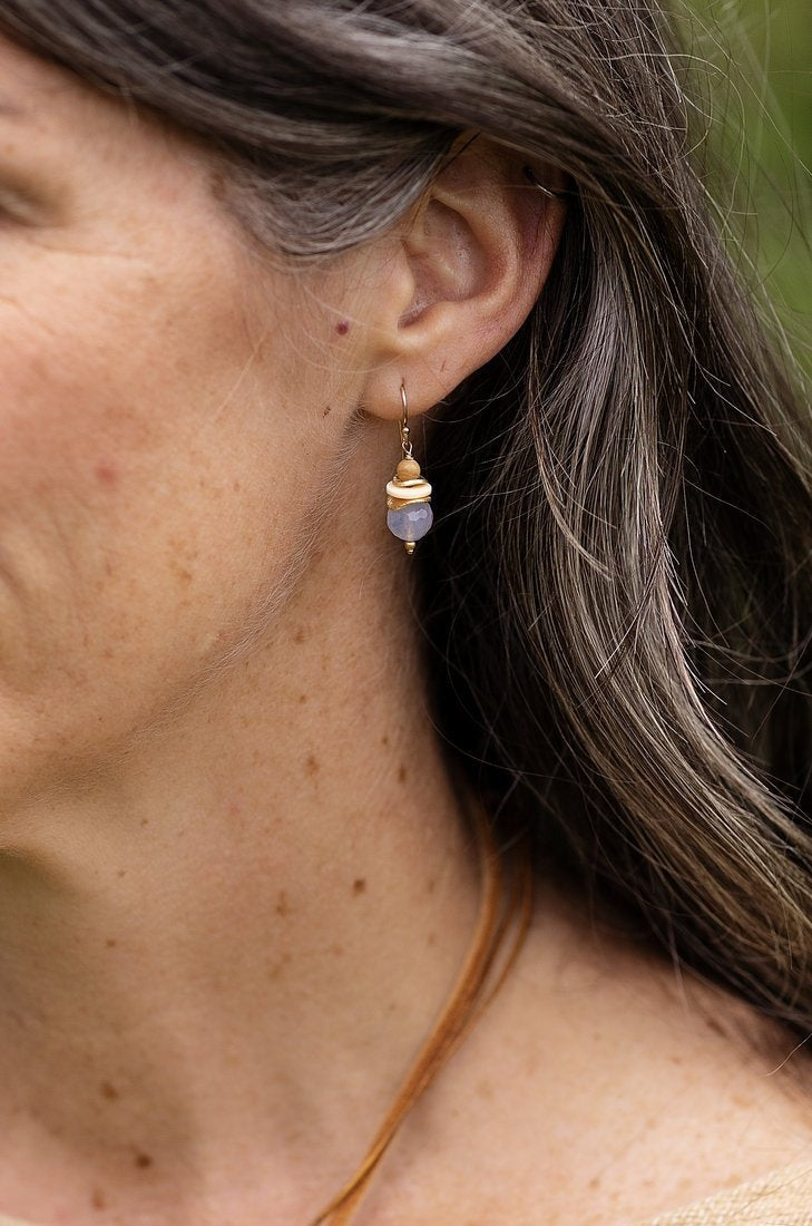 Blue Lace Shell, Jasper Dangle Earrings