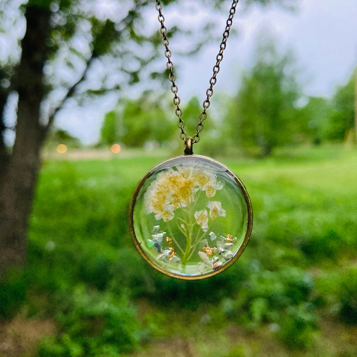 Pressed Botanical Necklace White Flower