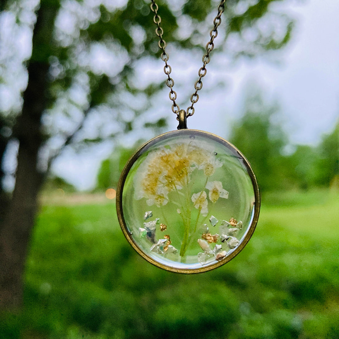 Pressed Botanical Necklace White Flower