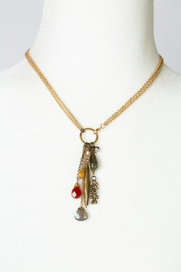 Fireside Necklace Mother of Pearl Czech Glass + Labradorite