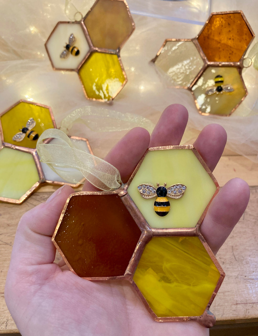 Honey Comb Ornament With Bee