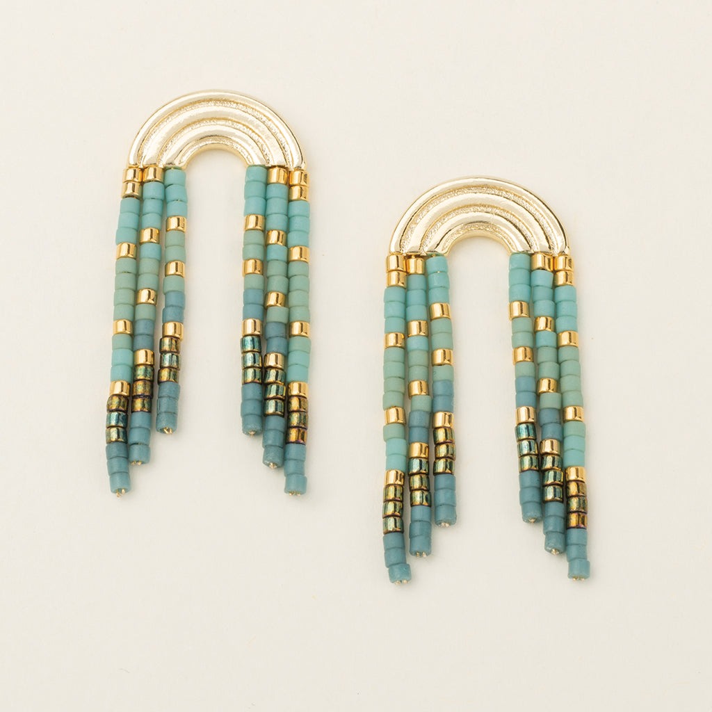 Miyuki Rainbow Fringe Earrings Turquoise