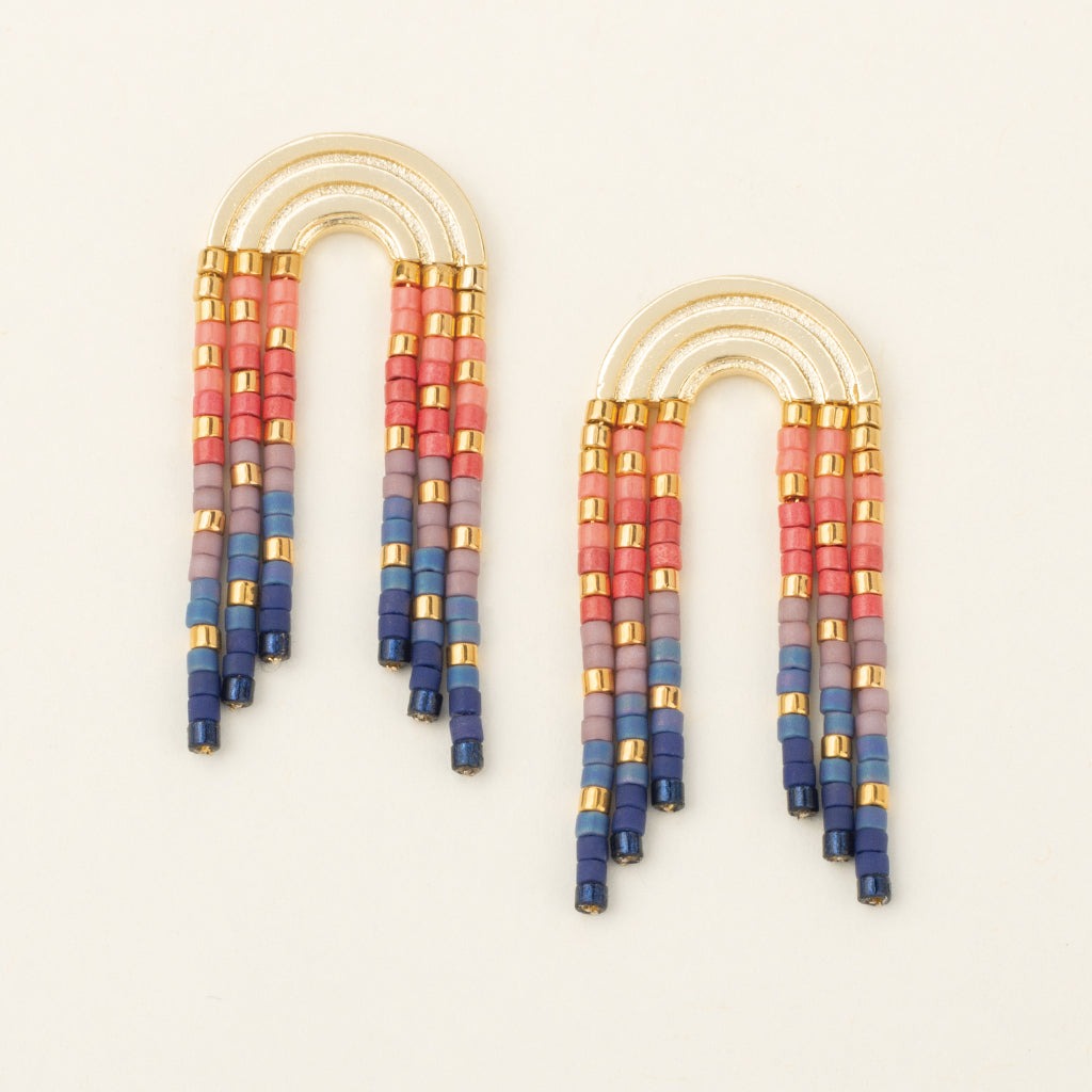 Miyuki Rainbow Fringe Earrings Multi + Gold