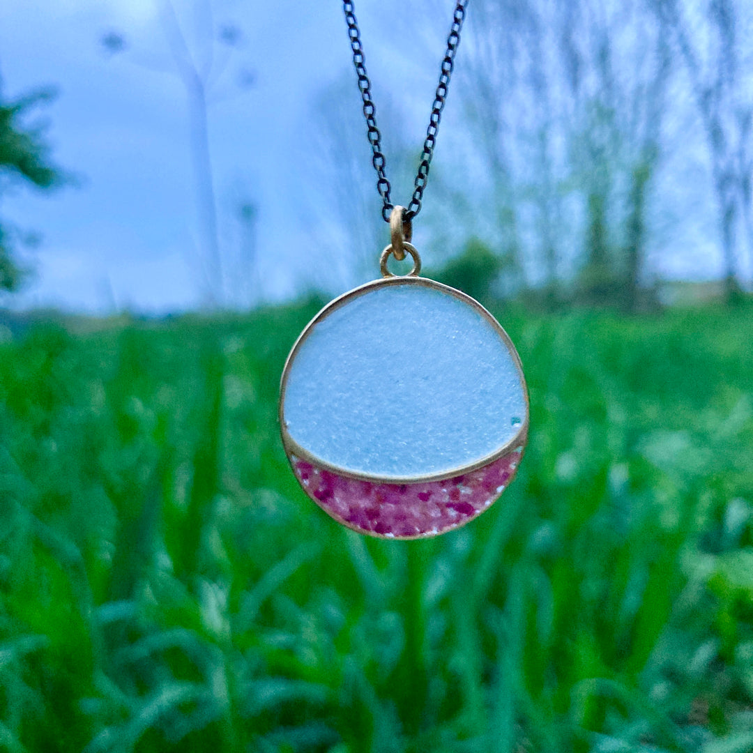 Pele Moon Necklace Selenite + Ruby