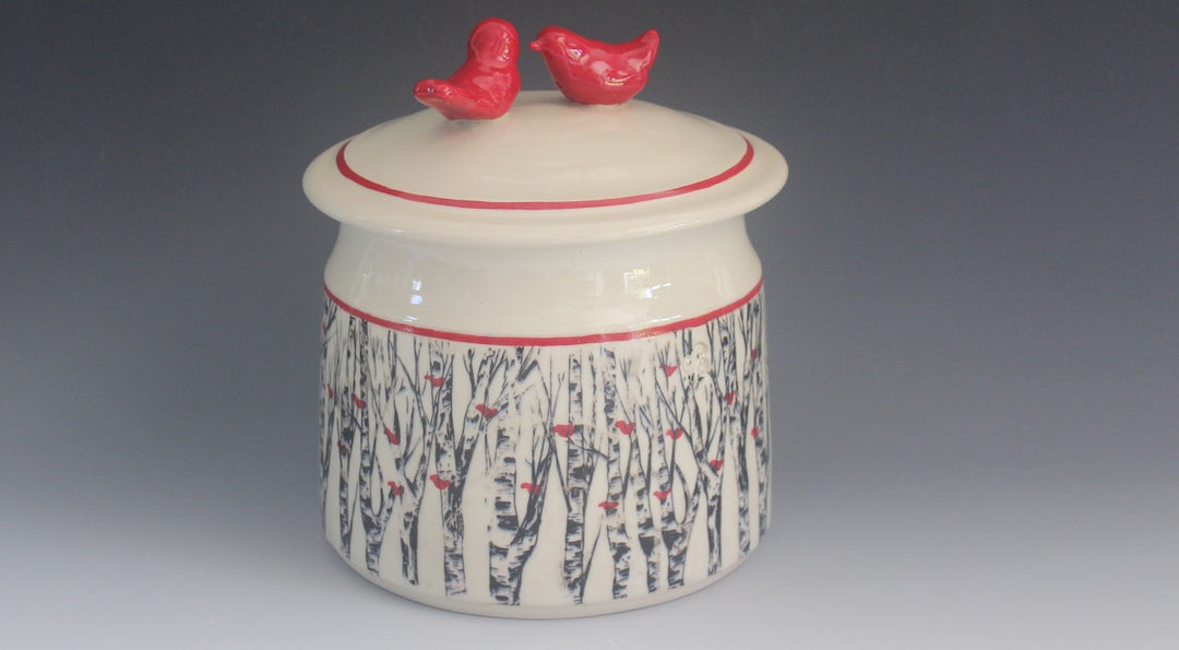 Forest Jar With Red Birds