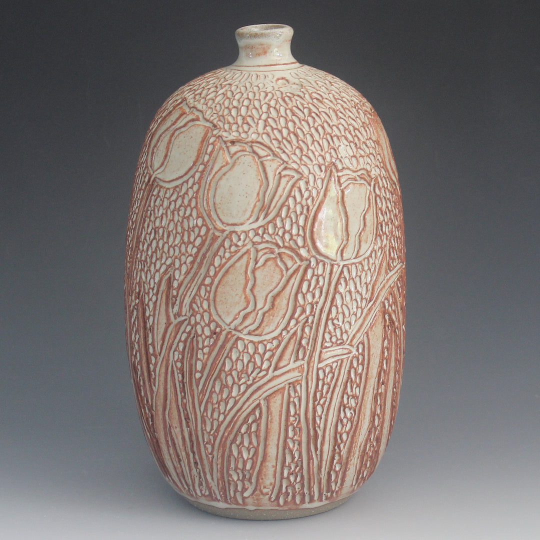 Tall Carved Tulip Jar