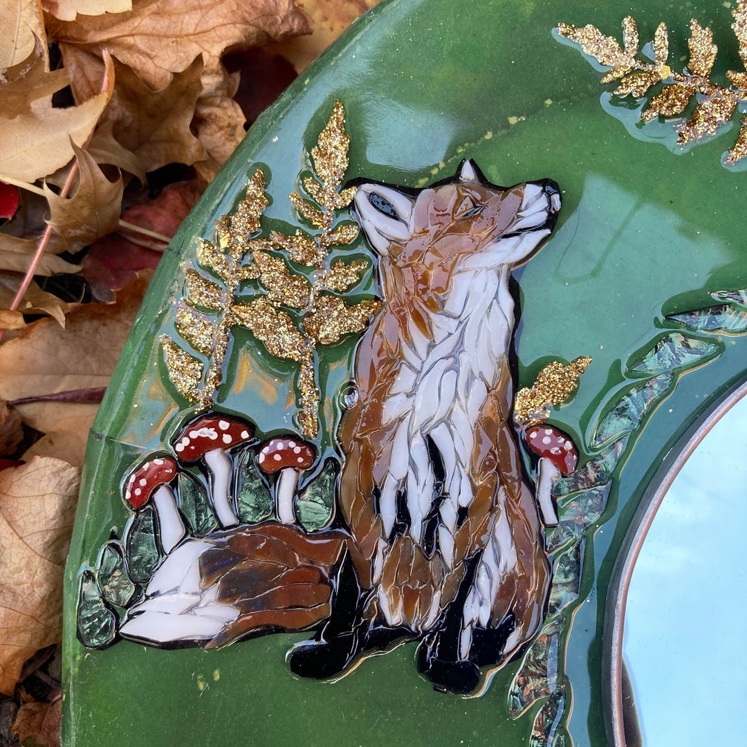 Fox and Mushrooms Mosaic Mirror