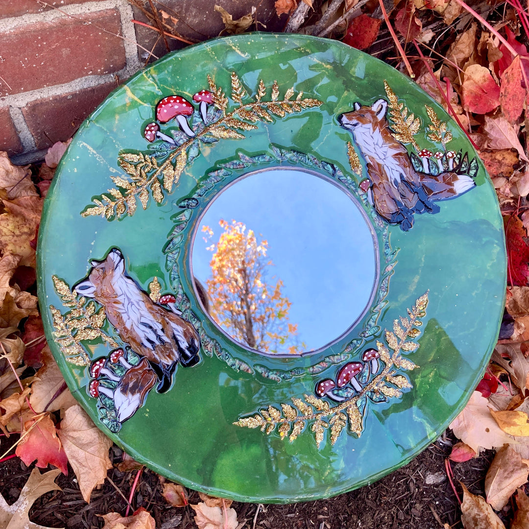 Fox and Mushrooms Mosaic Mirror