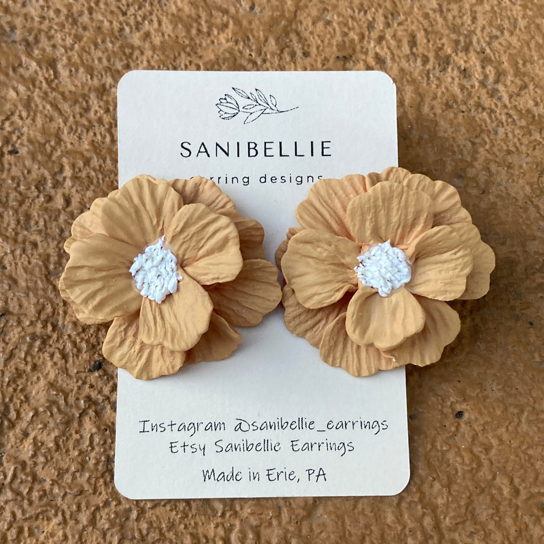 Flower Statement Stud Earrings Yellow