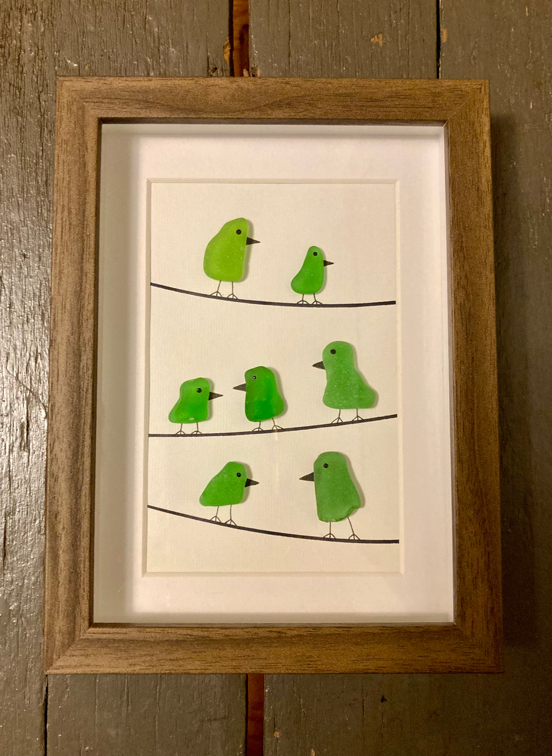 7 Green Birds On Wire