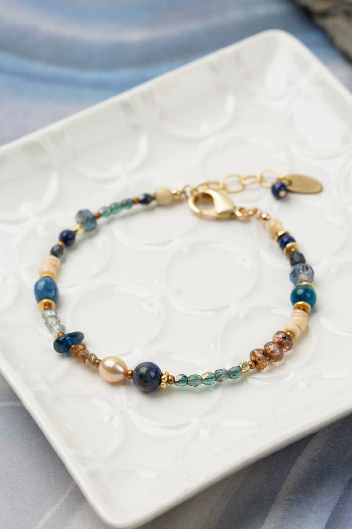 Starry Night Blue Apatite, Mother Of Pearl + Lapis Bracelet