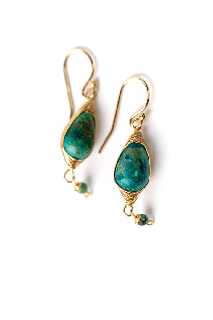 Birthstone December Gold Turquoise Herringbone Earrings