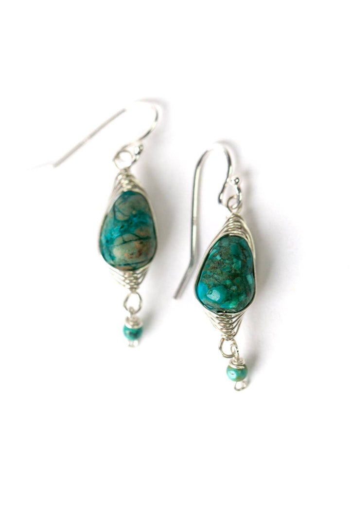 Birthstone December Silver Turquoise Herringbone Earrings