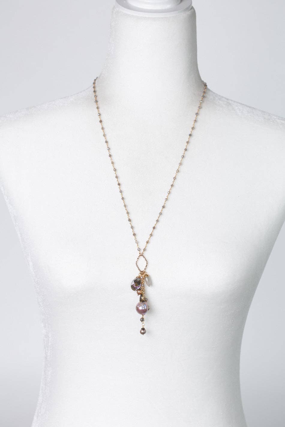 Alchemy Labradorite, Freshwater Pearl, Gold Rutilated Quartz, Abalone + Moonstone Necklace