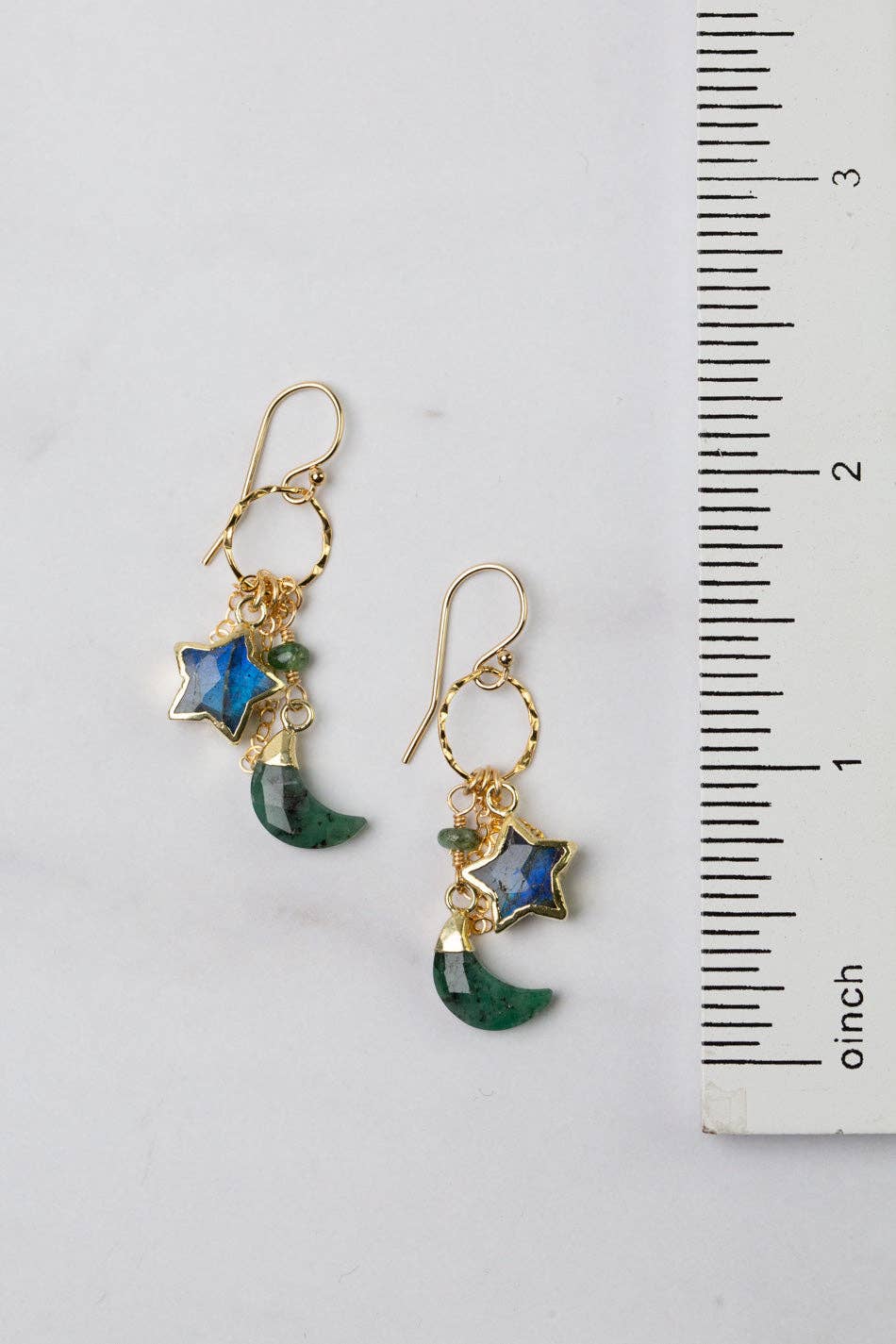 Verdant Emerald Star + Moon Earrings